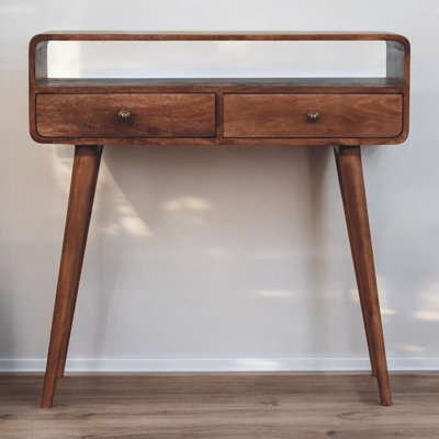 Console Table with Splayed Legs, Open Upper Shelf and Drawers