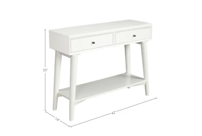 Console Table with Tapered Legs, White Finish, Mid-Century Modern Style