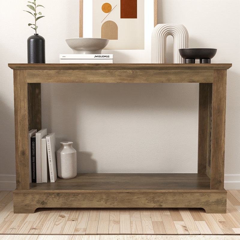 Console Table with Thick Frame, Wood Grain, Lower Shelf, Modern Rustic