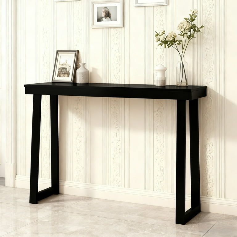 Console Table with Trapezoidal Base, Matte Black Finish, Slim Depth