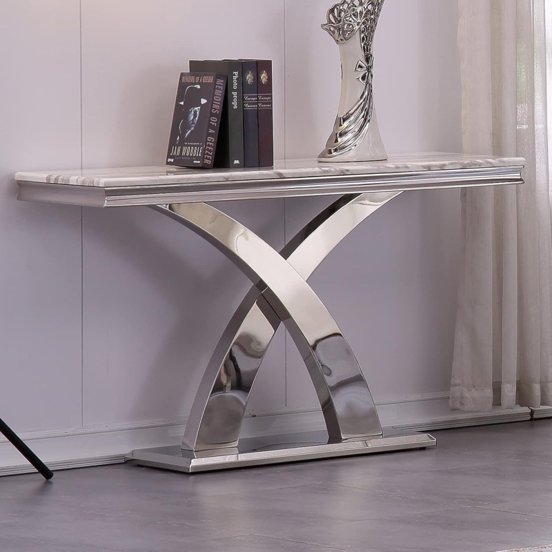 Console Table X-Base Polished Marbled Top Luxurious