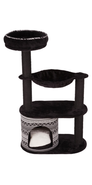 Contemporary Cat Tree Tribal Pattern Condo Black Sisal