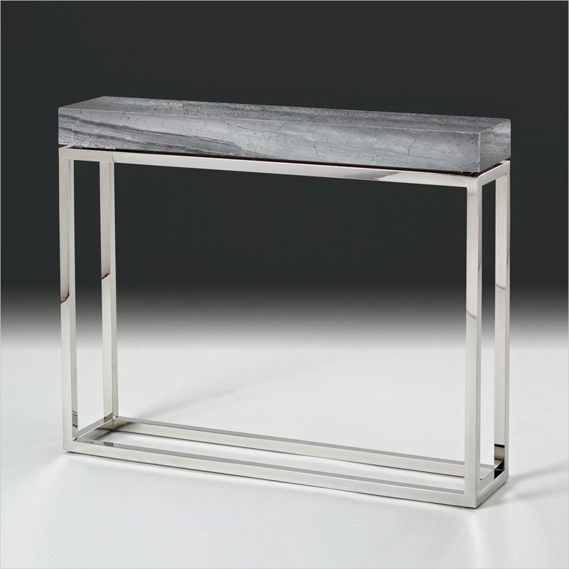 Contemporary Console Table Thick Midnight Top Polished Chrome