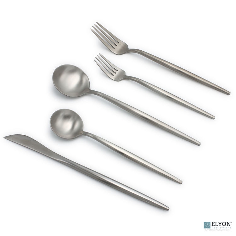 Contemporary Modern Flatware Set Matte Silver Thin Handles
