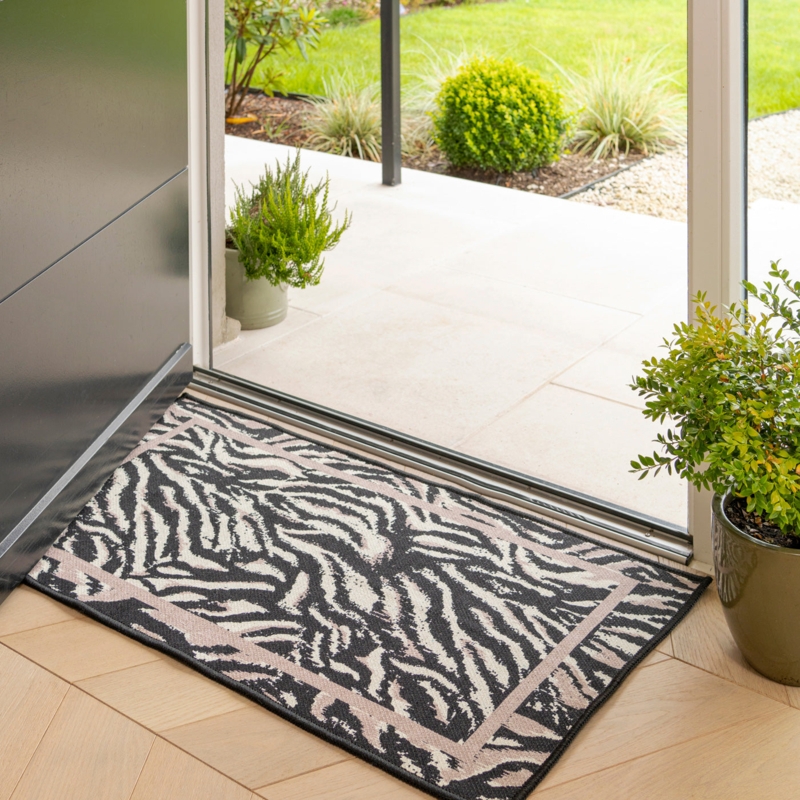 Contemporary Zebra Print Doormat Grey and Cream Palette