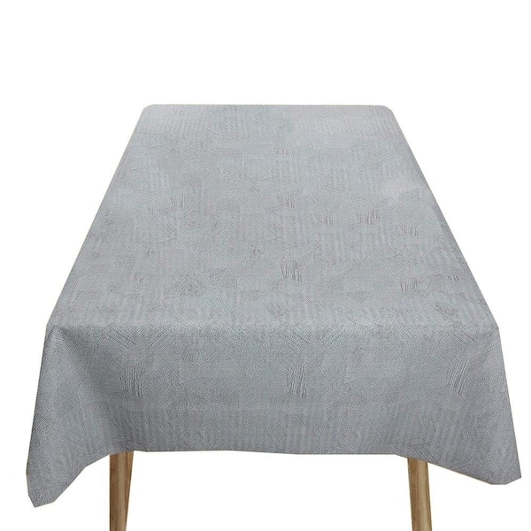 Cool Grey Vinyl Tablecloth with Hatched Texture and Waterproof Surface.