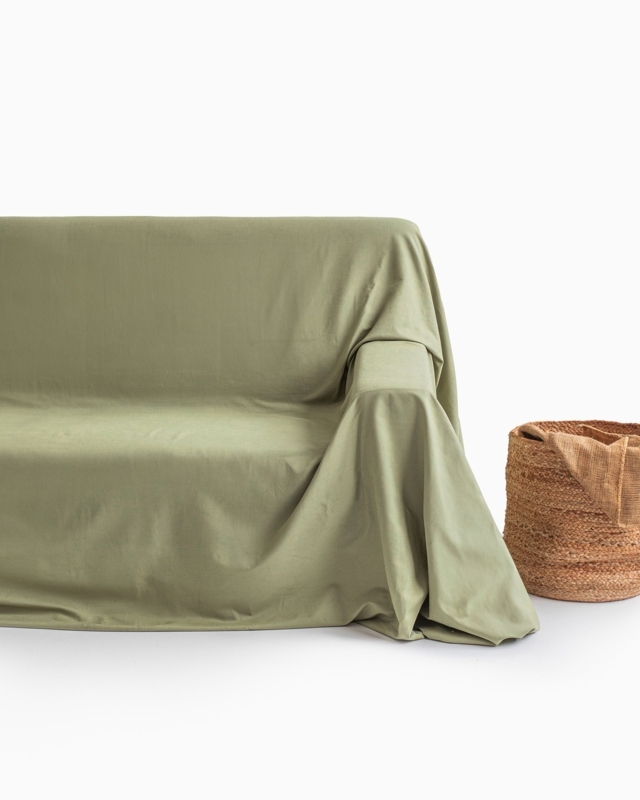 Couch Cover Sage Green Linen-Like Relaxed Drape