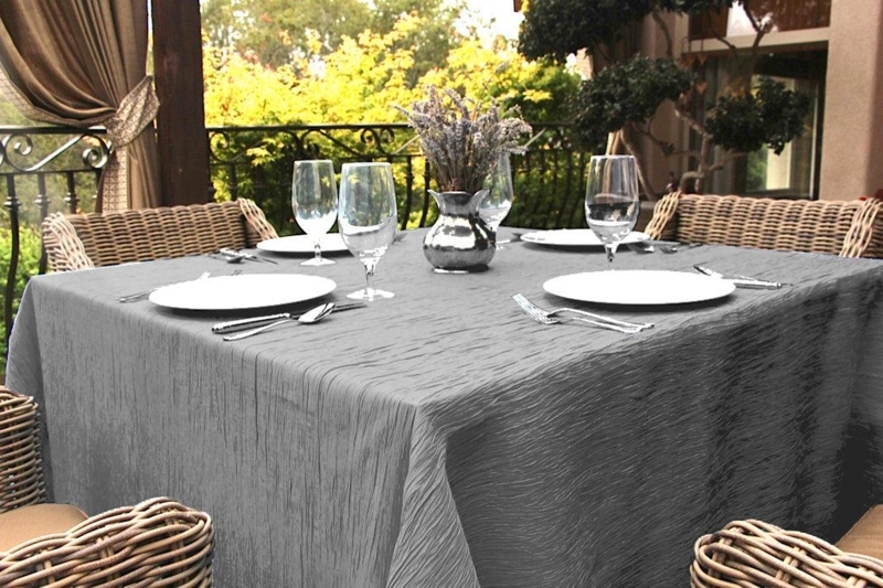 Crinkle Taffeta Tablecloth Gray Square, Textured Outdoor Linen
