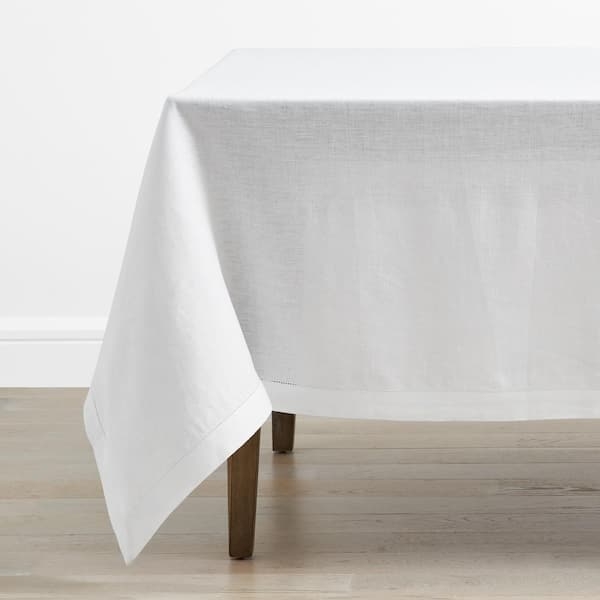 Crisp White Hemstitched Linen Like Tablecloth Classic Style