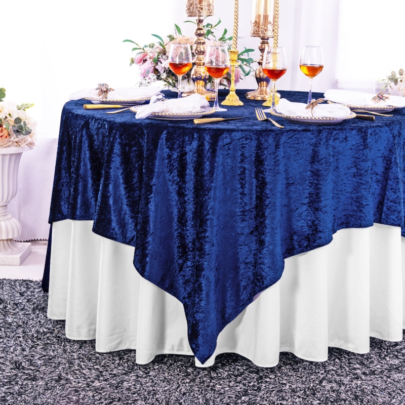 Crushed Velvet Tablecloth Navy Square Overlay, Shimmering