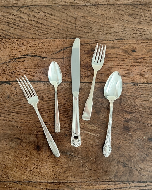 Curated Flatware Set Mismatched Patterns Antique Patina