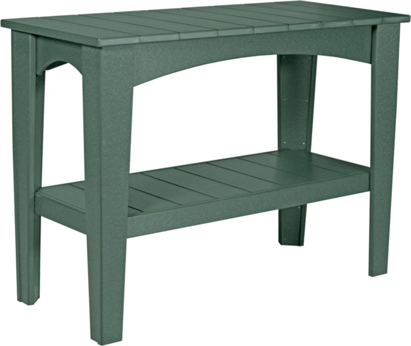 Dark Green Buffet Table Slatted Top Arched Apron