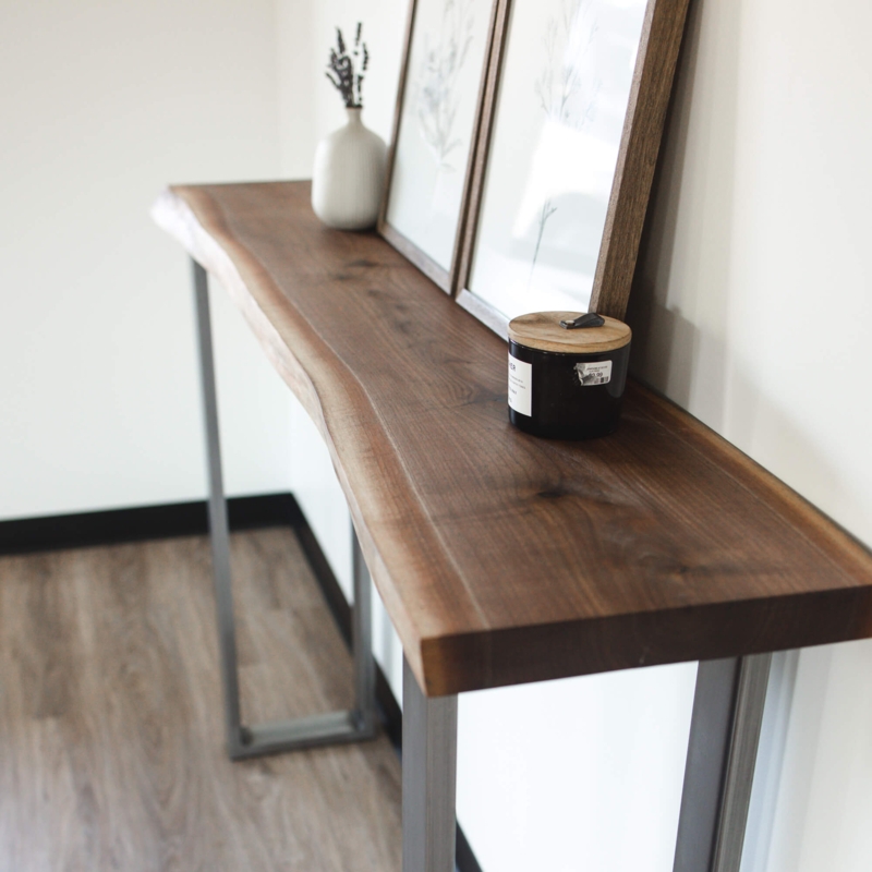 Dark Industrial Console Table Live Edge U-Legs