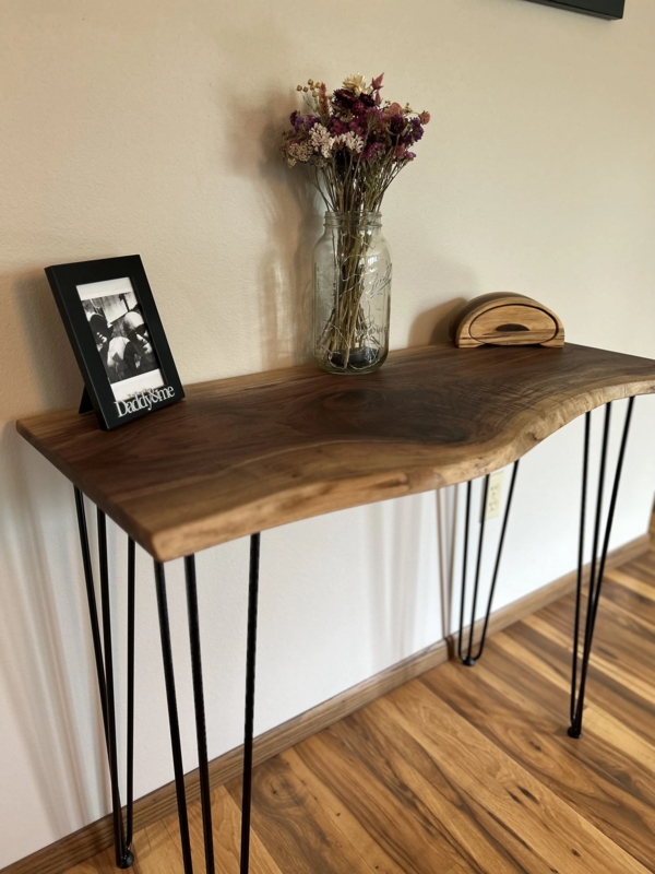 Dark Wood Live Edge Console Table Hairpin Legs