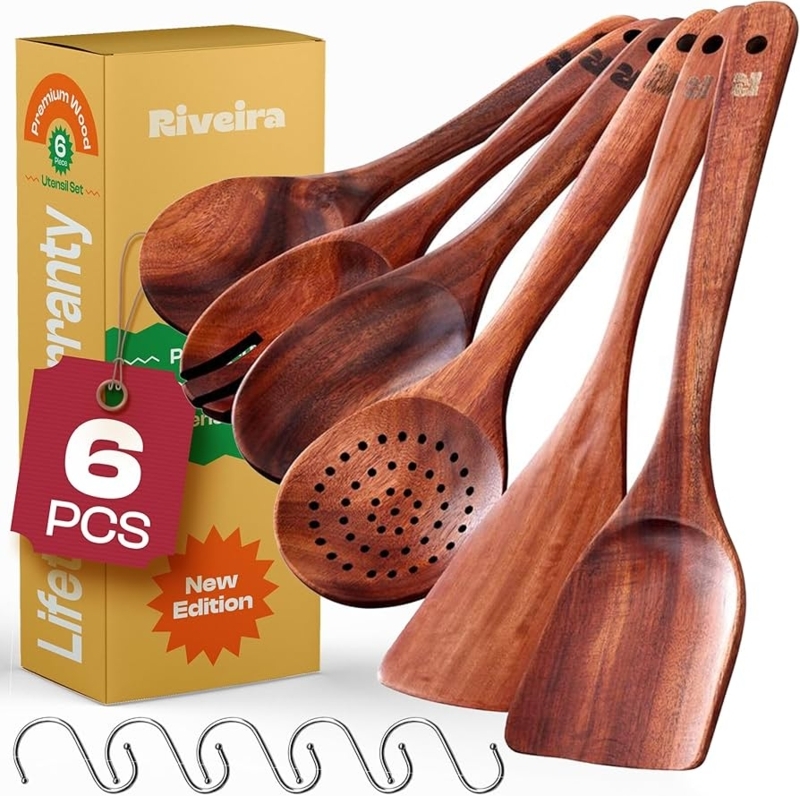 Dark Wood Utensil Set Included S Hooks Hanging Holes