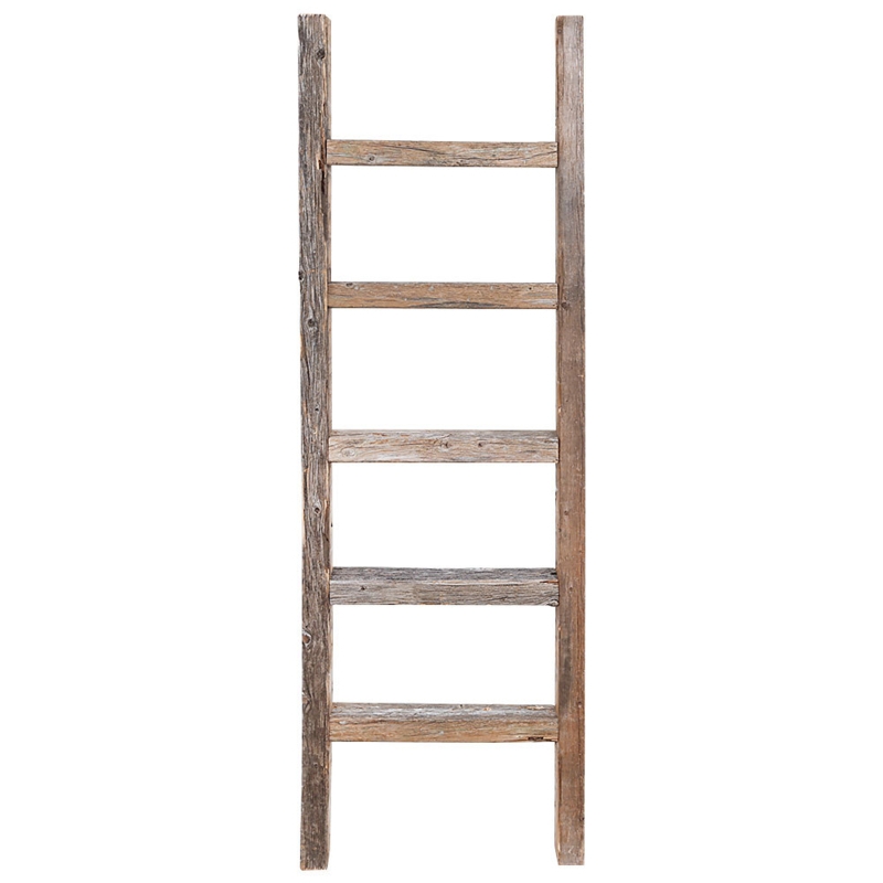 Decorative Ladder Reclaimed Wood Look Weathered Finish Gray Brown Vintage