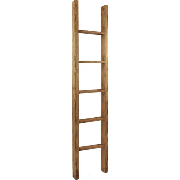 Decorative Ladder Weathered Brown Finish Rustic Farmhouse Five Rungs Tall