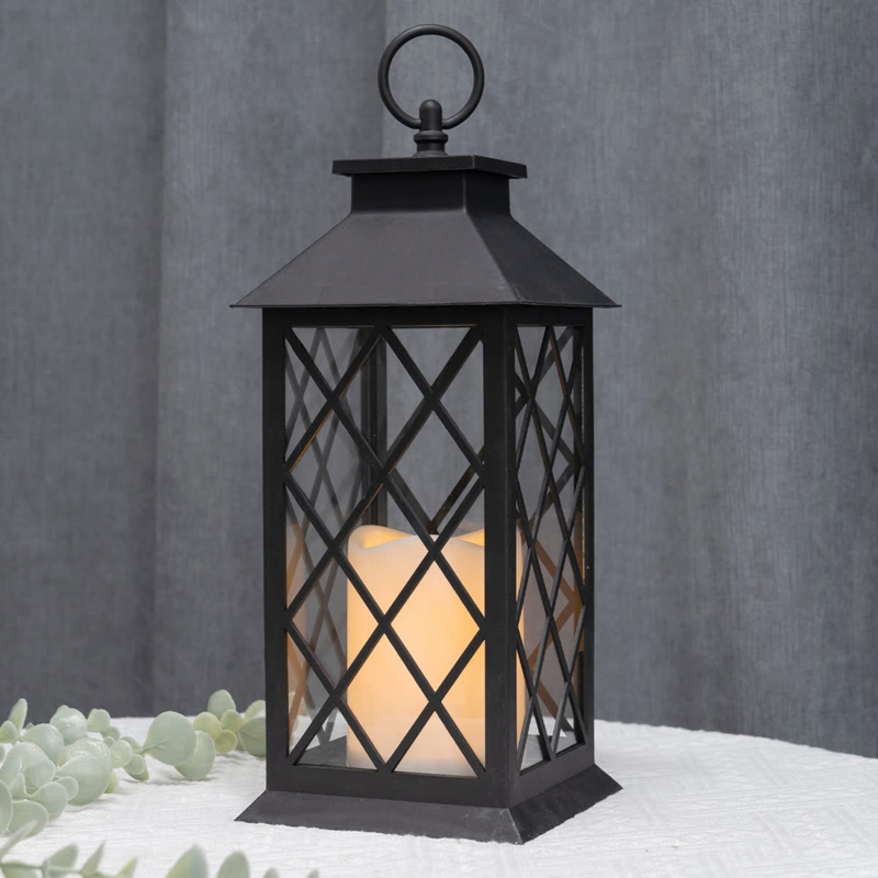 Decorative Lantern Diamond Lattice Overlay Flared Base LED Candle
