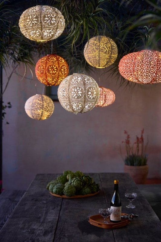 Decorative Lantern Floral Lace Cutouts Spherical Bohemian Solar Lighting