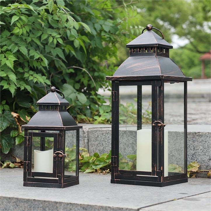 Decorative Lanterns Antique Bronze Tiered Roof Rustic Outdoor Decor
