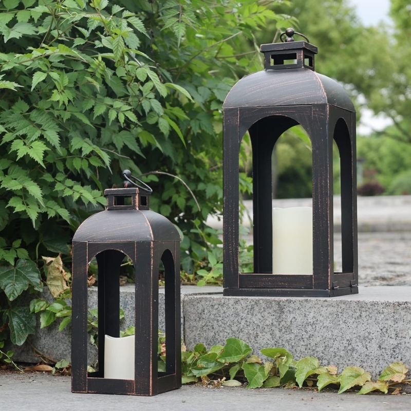 Decorative Lanterns Distressed Black Arched Openings Vintage Outdoor
