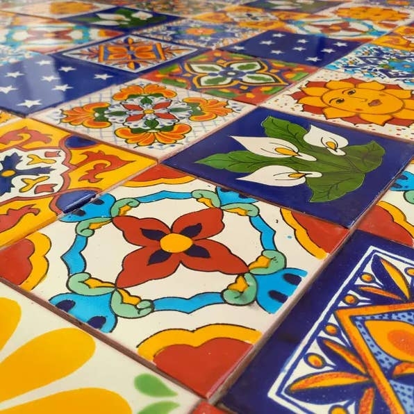 Decorative Tile Hand Painted Look Vibrant Talavera Glossy Finish