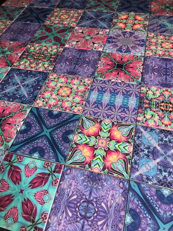 Decorative Tile Mixed Set with Vibrant Kaleidoscope Pattern