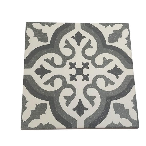 Decorative Tile Moroccan Quatrefoil Motif Speckled Texture Black White