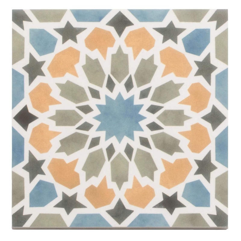 Decorative Tile Multicolor Starburst Pattern Matte Moroccan Design