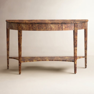 Demilune Console Table Burl Wood Veneer with Curved Lower Shelf