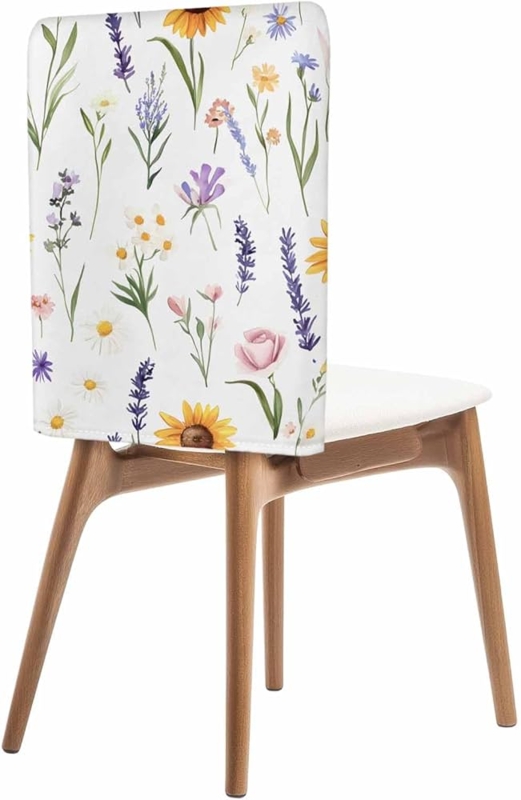 Dining Chair Cover Back Only Watercolor Sunflower Lavender Stretch