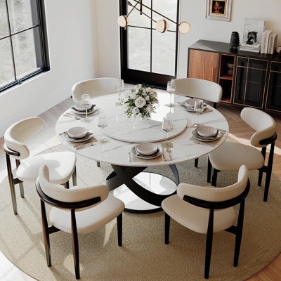 Dining Set with Lazy Susan Interlocking Base Curved Chairs