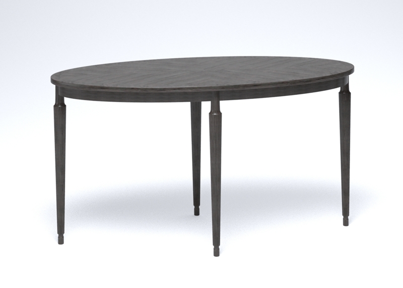 Dining Table Dark Brown Chevron Veneer Top Fluted Legs