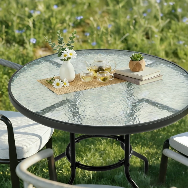 Dining Table Rippled Glass Top with Circular Support Ring