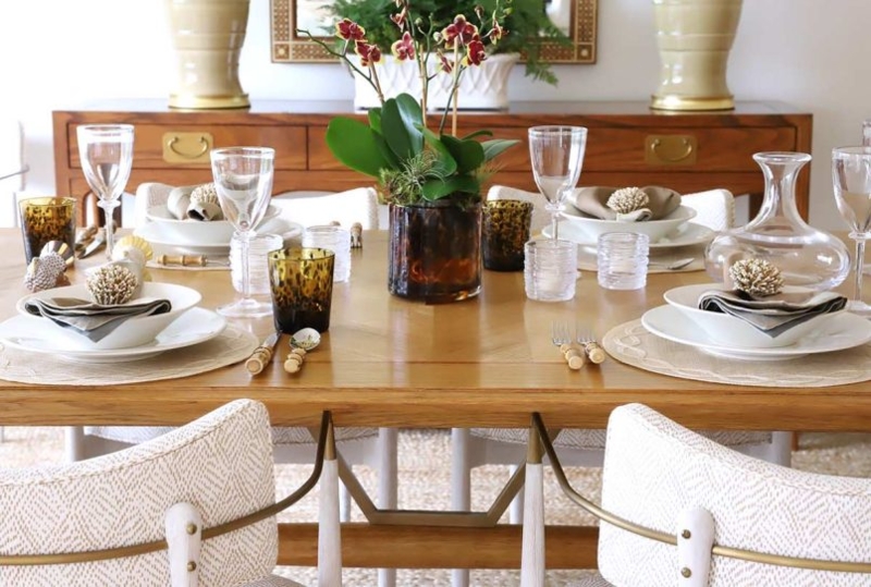Dining Table Tortoise Shell Glassware Bamboo Flatware Transitional Elegance
