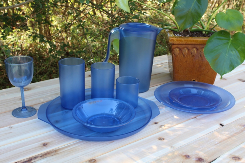 Dinnerware Set Frosted Blue Acrylic Outdoor Coordination Pitcher