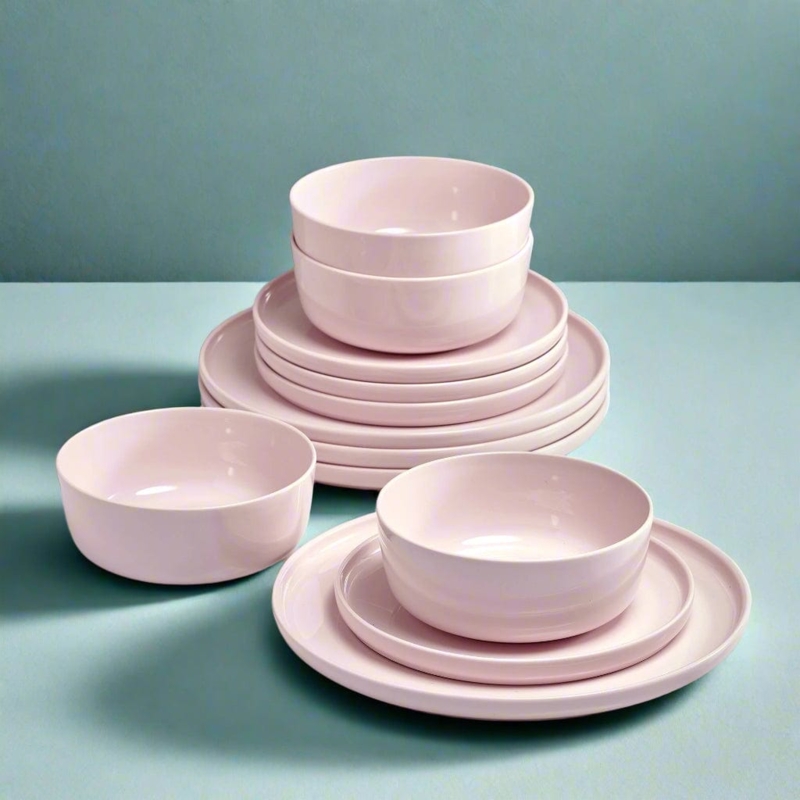 Dinnerware Set Glossy Ceramic Rimless Silhouette Minimalist