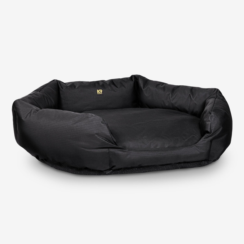 Dog Bed Black Oval Silhouette Ripstop Texture with Bolster Sides