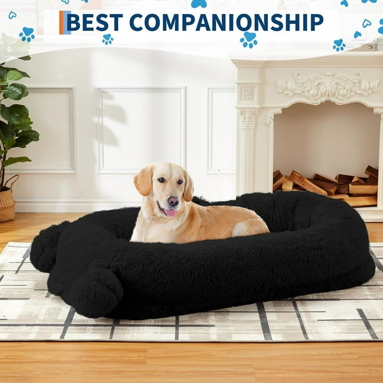 Dog Bed Extra Large Black Shag Texture with Bolstered Perimeter