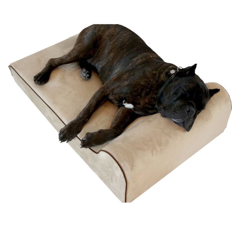 Dog Bed Functional Tan Upholstery with Side Bolster Support Base
