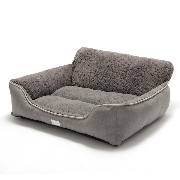 Dog Bed Grey with Fleece-like Interior and Lowered Entry Bolster