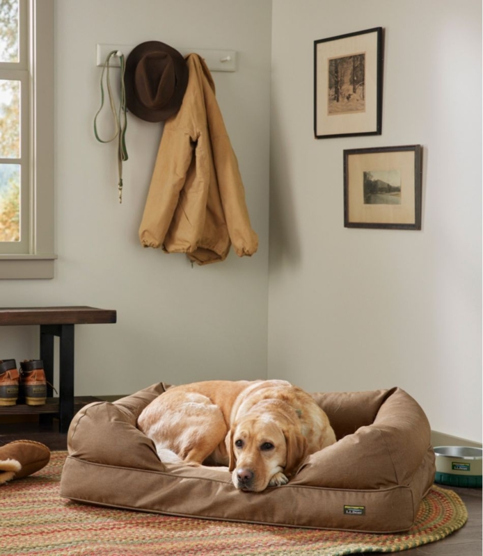 Dog Bed Khaki Twill Bolstered Sides Piping Detail Rustic