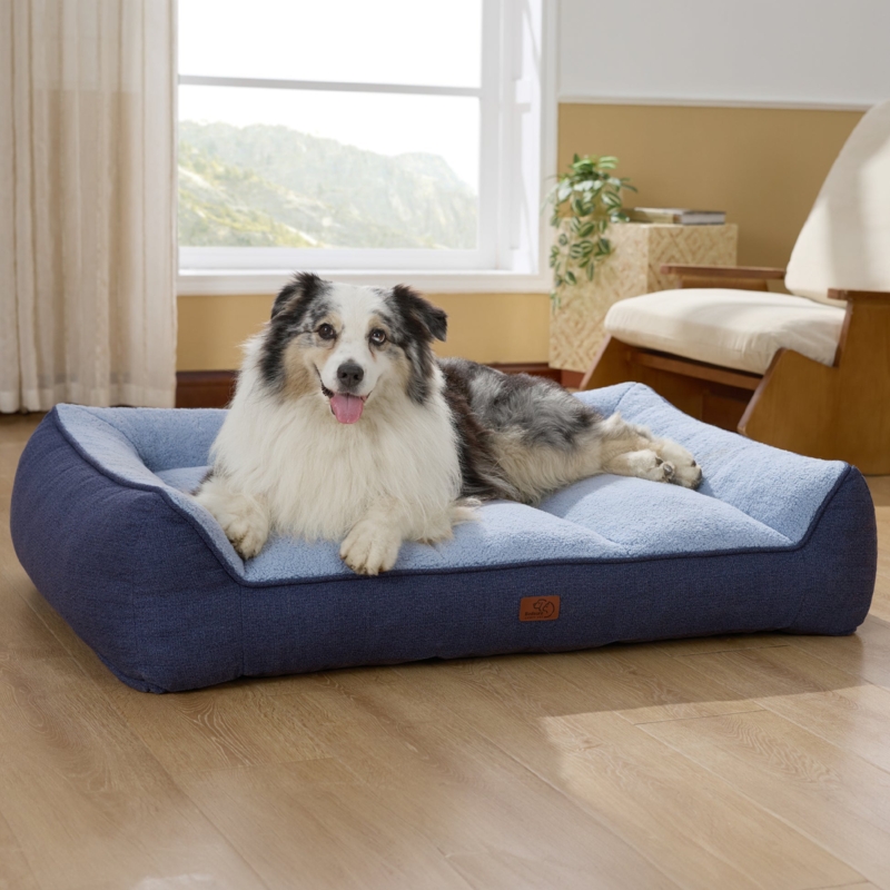 Dog Bed, Navy and Light Blue, Two-Tone Design, Couch Style.