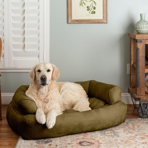 Dog Bed Olive Green Overstuffed Bolstered Sides Plush