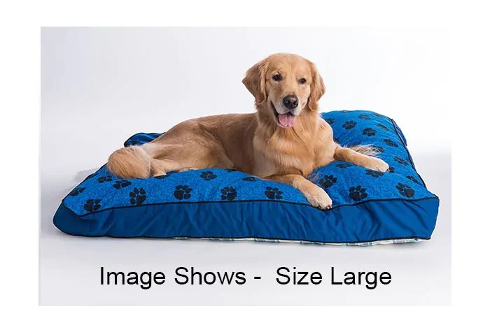 Dog Bed Playful Blue Paw Print Pattern with Contrast Trim Cushion