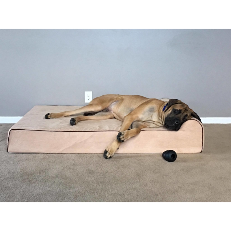 Dog Bed Tan Suede-like Texture with Raised Bolster Minimalist Style