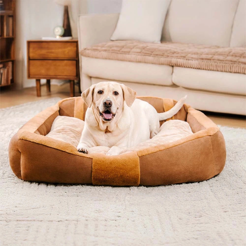 Dog Bed Two-Tone Design Brown Bolstered Sides Plush