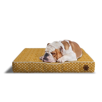 Dog Bed with Mustard Yellow Geometric Triangle Pattern Cushion