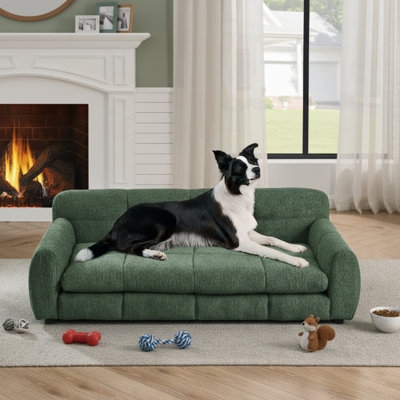 Dog Sofa Bolstered Arms Olive Green Textured Weave