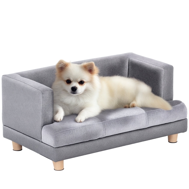 Dog Sofa, Grey Velvet-Like, Tapered Legs, Modern Style.